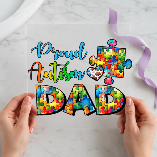 Proud Autism Dad individual product photo included in the Dad Humor Curated Mix 5 five-pack DTF transfer bundle
