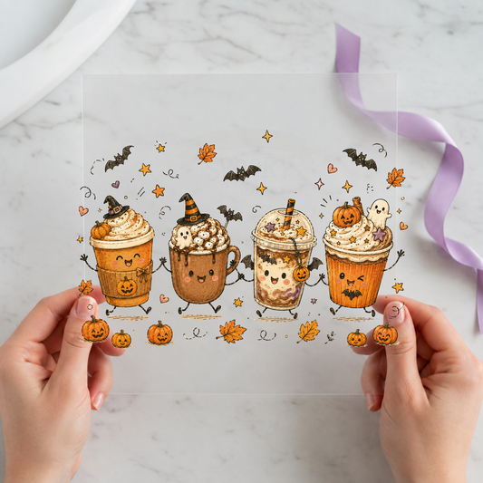 Pumpkin Spice Halloween Drinks individual product photo included in the Spooky Books & Coffee Volume 2 five-pack DTF transfer bundle