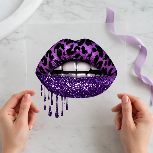 Purple Leopard Lips Current individual product photo included in the Funny & Relatable Volume 3 five-pack DTF transfer bundle