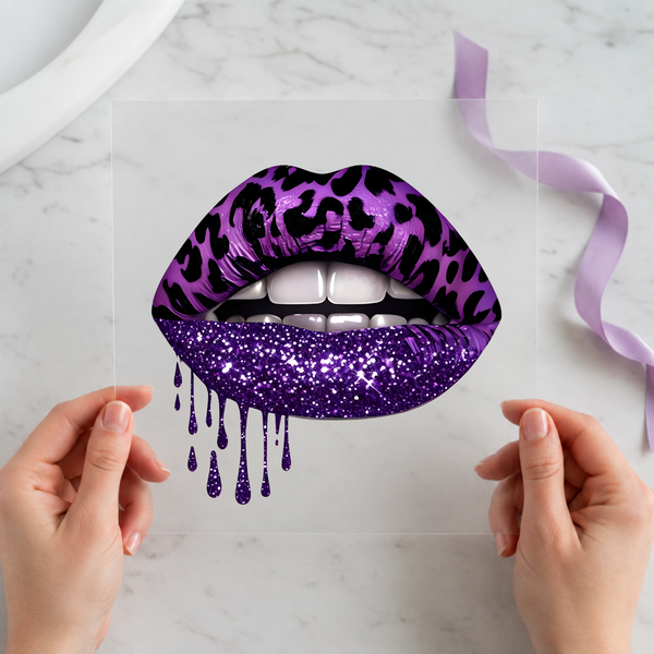 Purple Leopard Lips individual product photo included in the Funny & Relatable Volume 3 five-pack DTF transfer bundle
