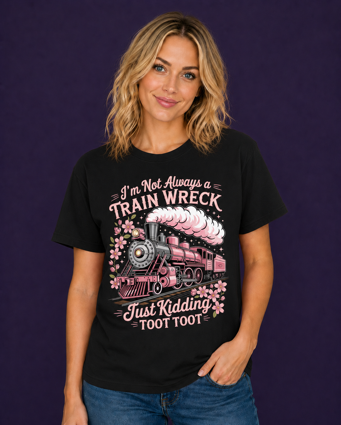 Funny Train Wreck Shirt featuring steam locomotive and humorous quote