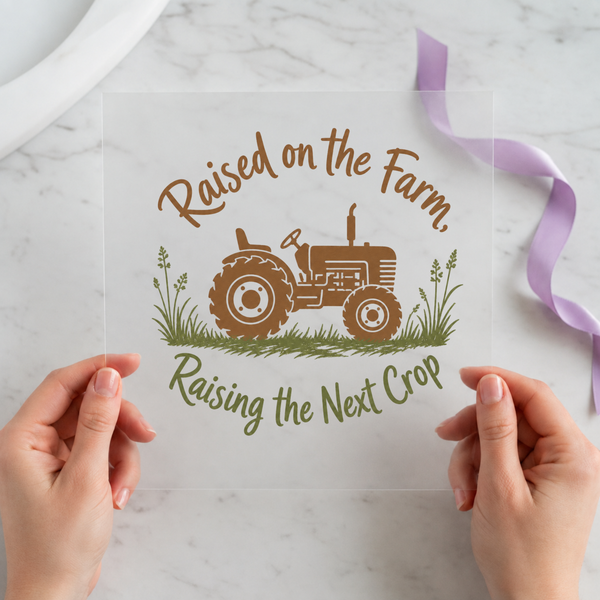 Raised on the Farm Raising the Next Crop DTF transfer mockup for a farm family gift