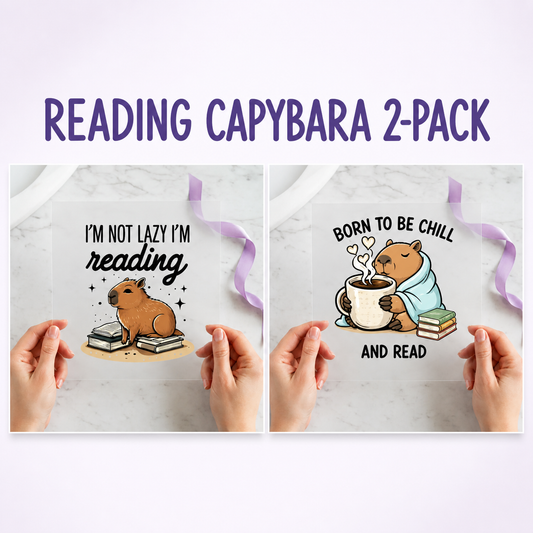 Reading Capybara two-pack 12x12 ready-to-press DTF transfer bundle collage