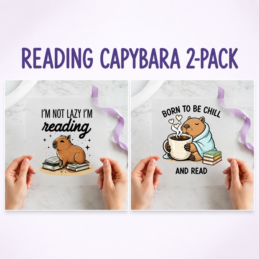 Reading Capybara two-pack 12x12 ready-to-press DTF transfer bundle collage