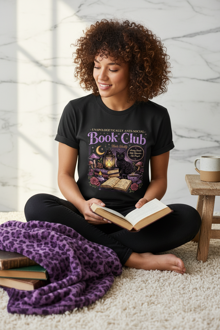 Unapologetically Anti Social Book Club Unisex Graphic T-Shirt showing unapologetically anti social book club shirt artwork with anti social book club tee, unapologetically anti