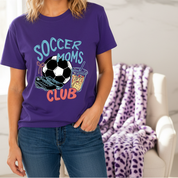 Soccer Moms Club Gift-Ready Unisex Graphic T-Shirt showing soccer moms club graphic t-shirt artwork with funny shirts for mom, soccer mom shirt, busy mom outfit