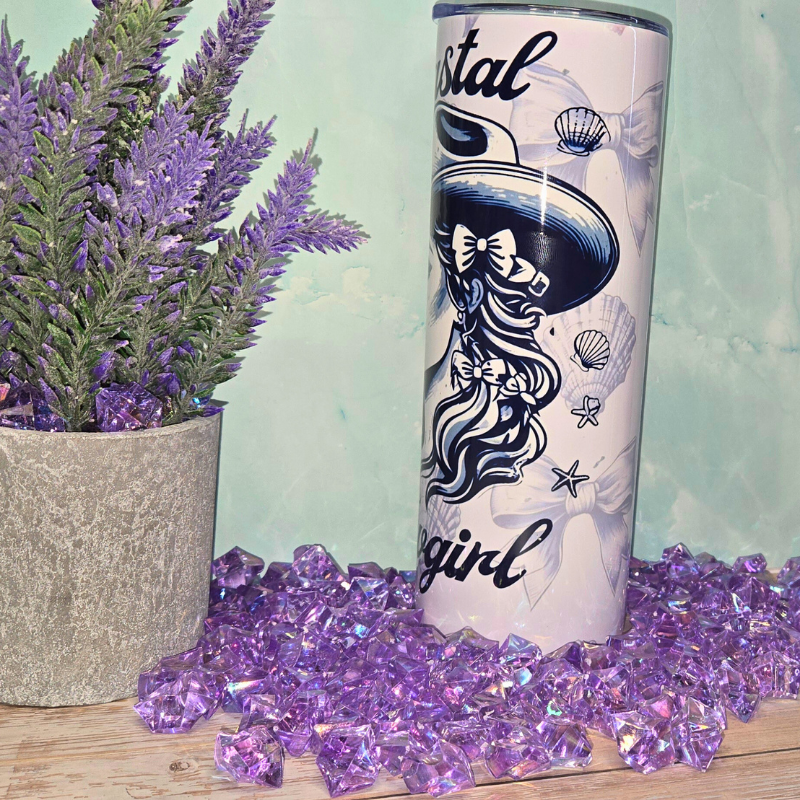 Coastal Cowgirl Tumbler 20 oz - Beachy Western Style Cup with Seashells and Bows