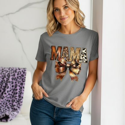 Western Mama Bow Gift-Ready Unisex Graphic T-Shirt showing western mama bow t-shirt artwork with funny shirts for mom, western mama shirt, leopard mom tee, product image 3