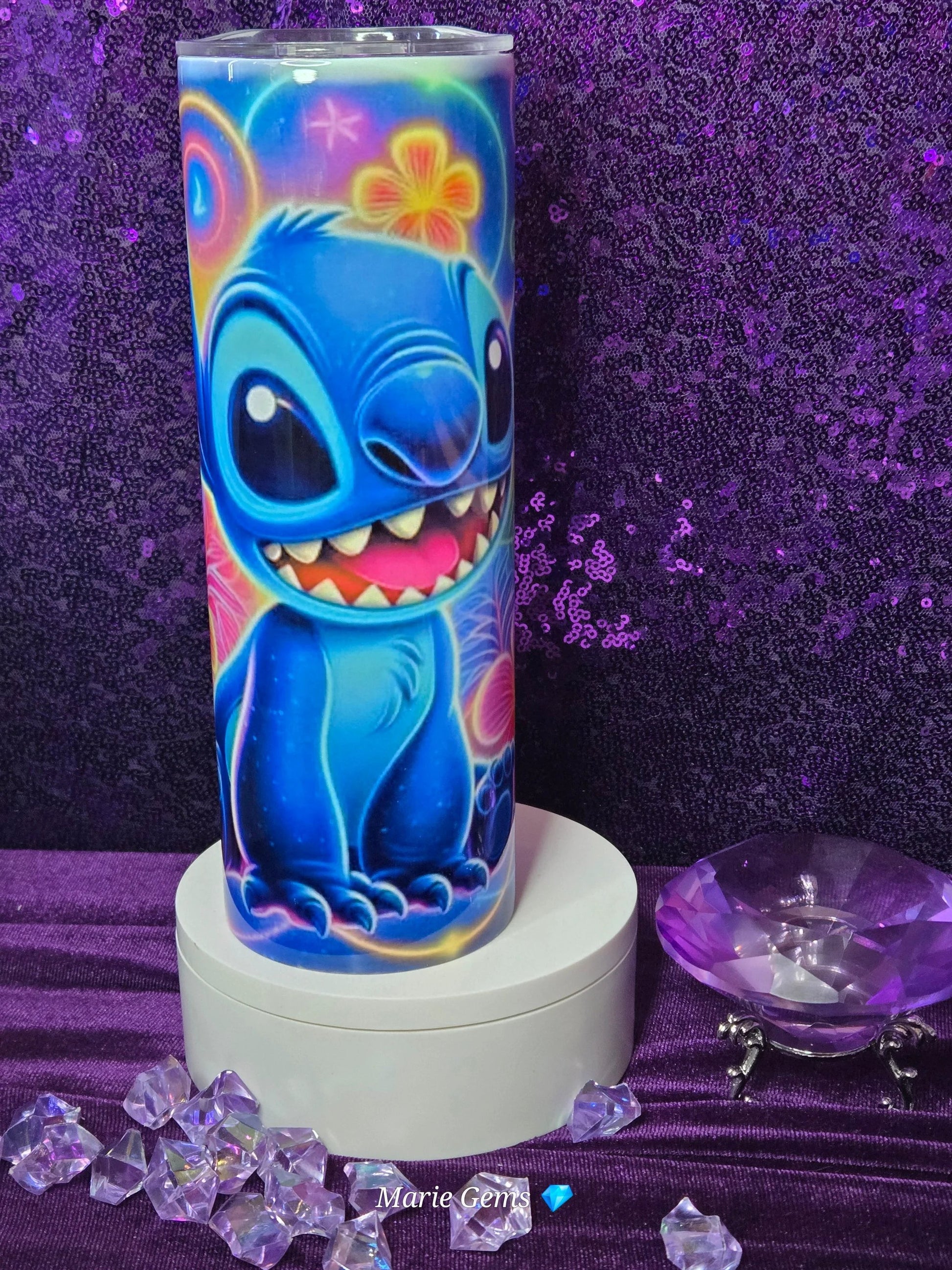 Neon Alien Tropical Blue 20oz Tumbler And 30oz Cup Vibrant Cartoon Drinkware Ohana Family Travel Mug Summer Beach Gift by Marie Gems