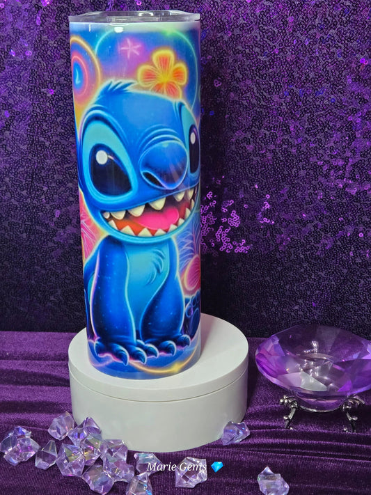Neon Alien Tropical Blue 20oz Tumbler And 30oz Cup Vibrant Cartoon Drinkware Ohana Family Travel Mug Summer Beach Gift by Marie Gems
