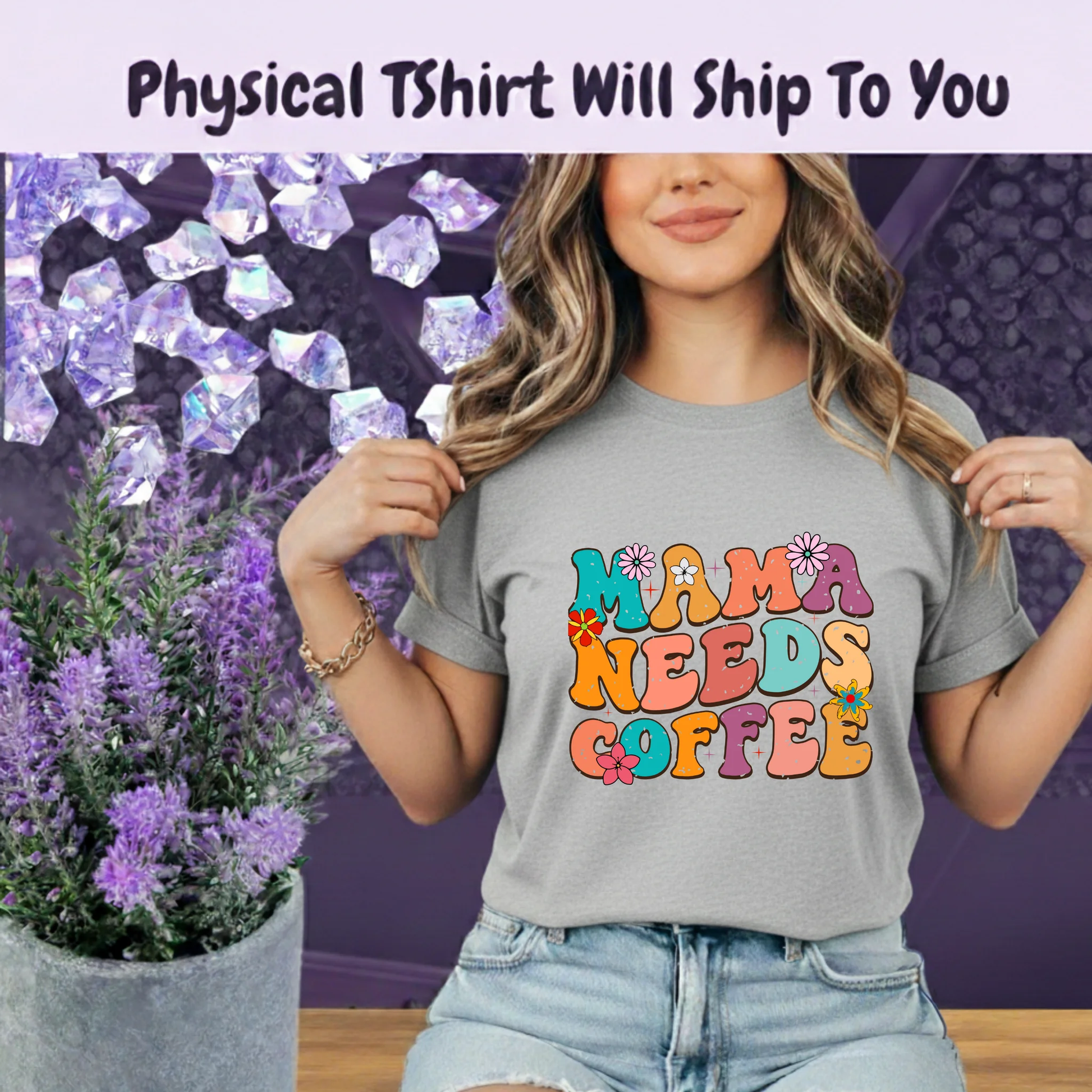 Mama Needs Coffee T Shirt Retro Groovy Graphic Tee For Moms Who Power Through Mornings by Marie Gems
