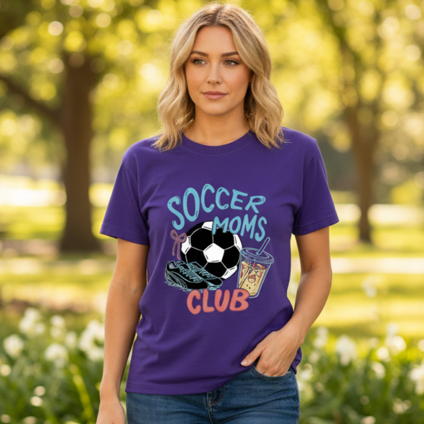 Soccer Moms Club Gift-Ready Unisex Graphic T-Shirt showing soccer moms club graphic t-shirt artwork with funny shirts for mom, soccer mom shirt, busy mom outfit, product image 2