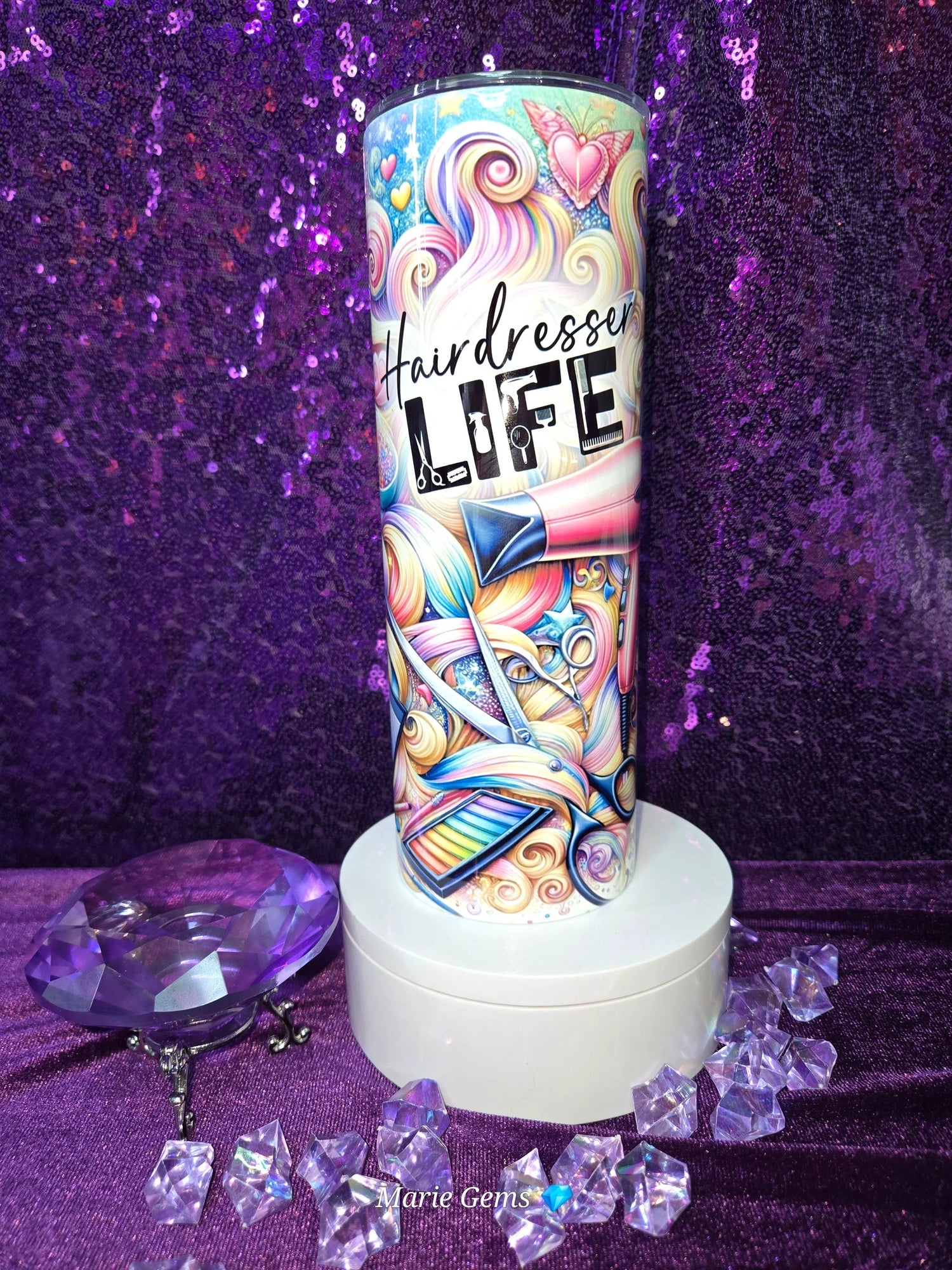 Hairdresser Life 20oz Tumbler for Women Stainless Steel Travel Mug Hair Salon Gift for Stylists by Marie Gems