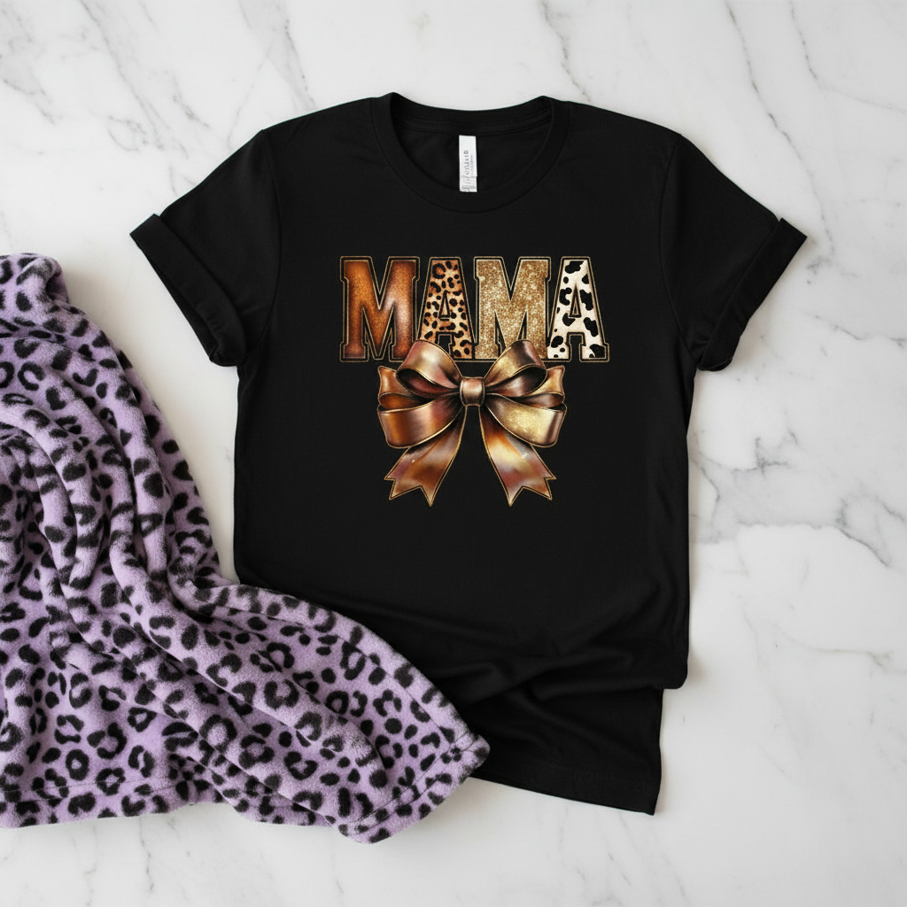 Western Mama Bow Gift-Ready Unisex Graphic T-Shirt showing western mama bow t-shirt artwork with funny shirts for mom, western mama shirt, leopard mom tee, product image 5