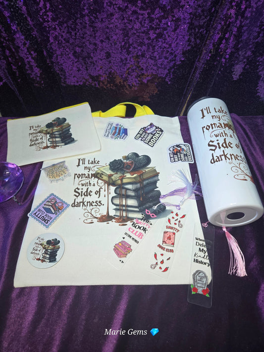 Dark Romance Ultimate Bookish Box | 30oz Tumbler, Tote, Makeup Bag & Mystery Accessories | Spicy Book Reader Gift by Marie Gems
