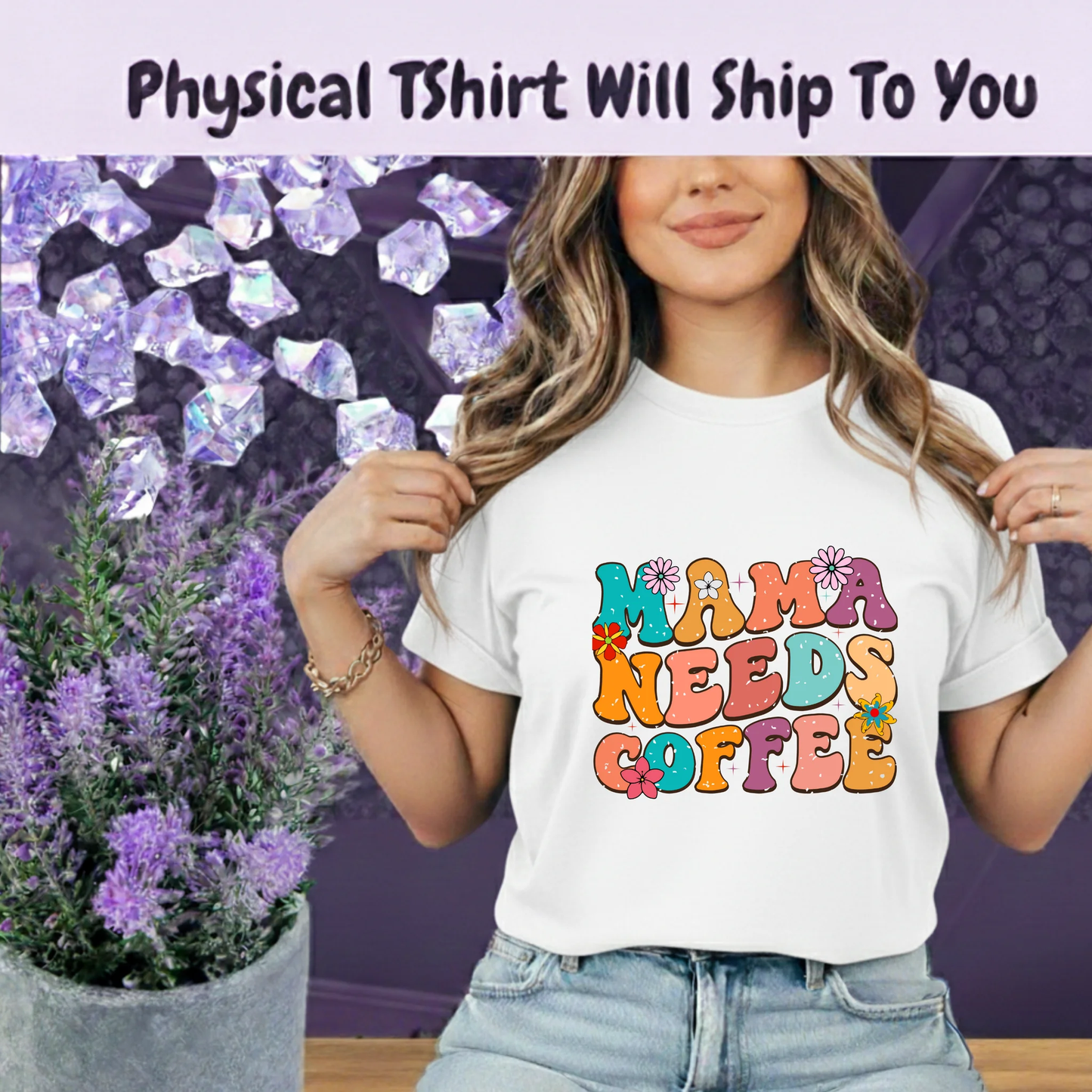 Mama Needs Coffee T Shirt Retro Groovy Graphic Tee For Moms Who Power Through Mornings by Marie Gems