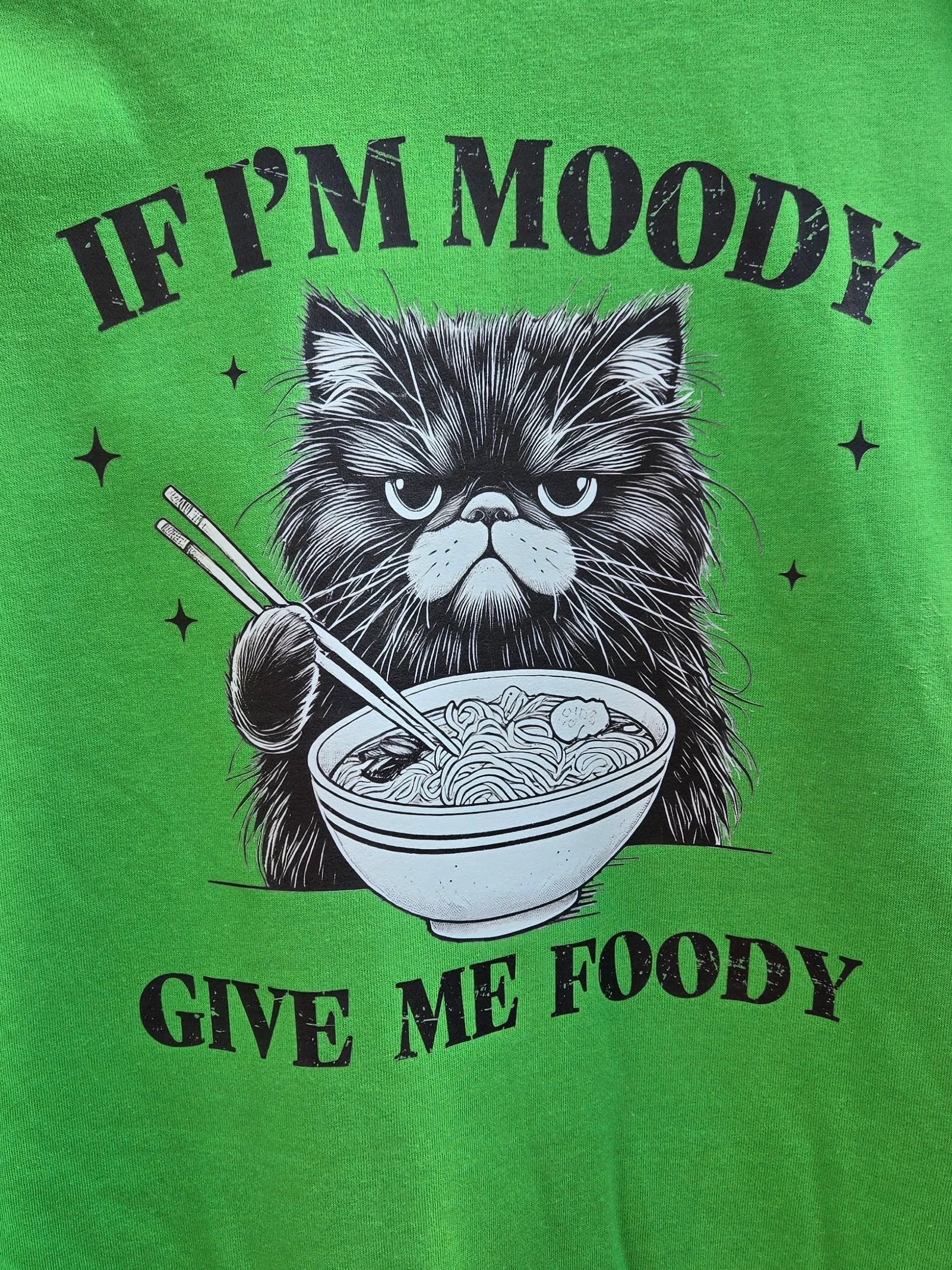 If I'm Moody Give Me Foody T Shirt Funny Cat Graphic Tee Ramen Bowl Grumpy Cat Shirt by Marie Gems