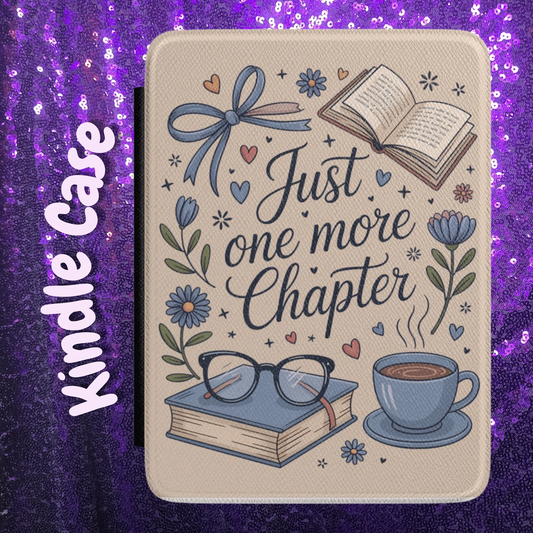 Just One More Chapter Kindle Case – Saffiano Leatherette Cover with Hand Strap for Paperwhite 7" (2024-2025) by Printify