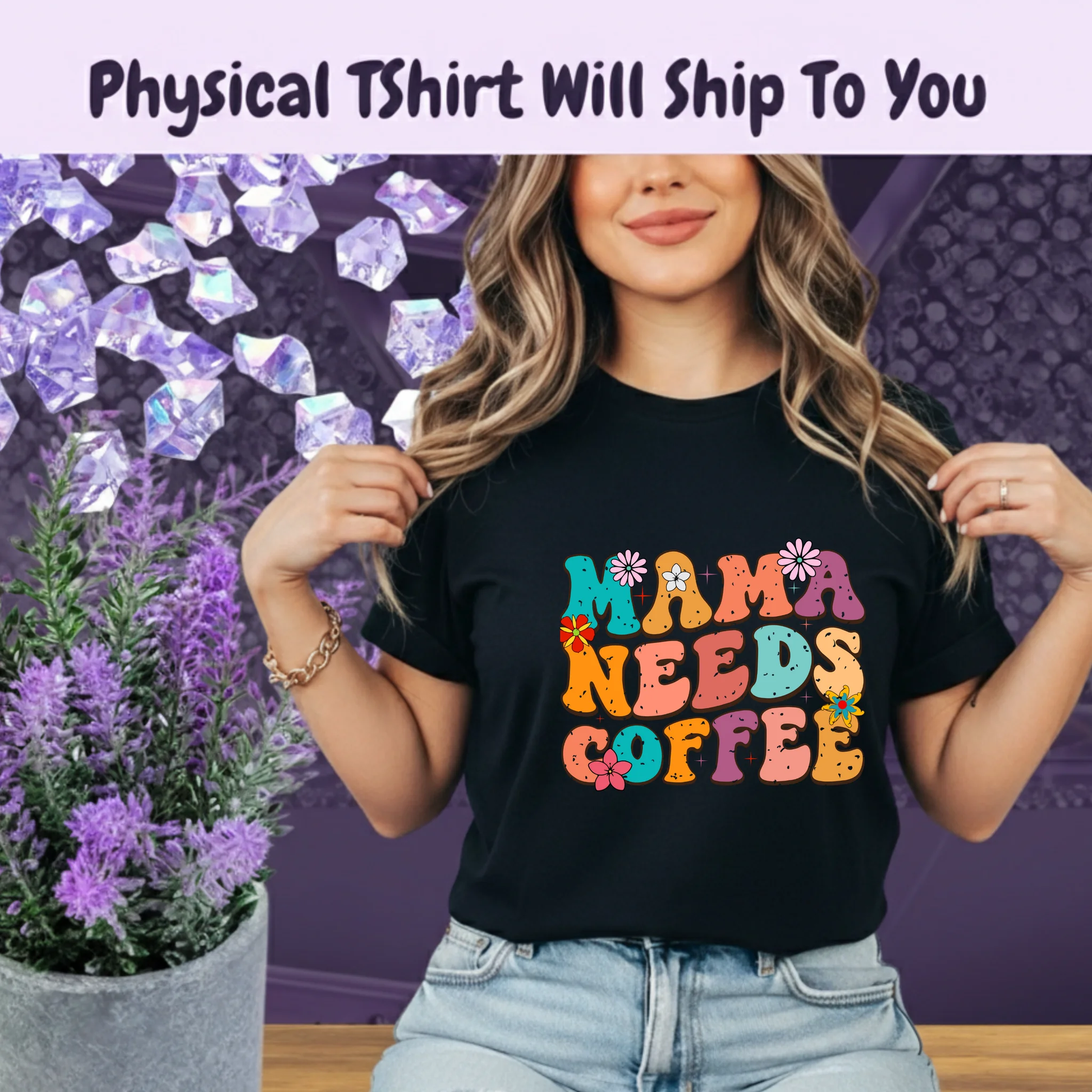 Mama Needs Coffee T Shirt Retro Groovy Graphic Tee For Moms Who Power Through Mornings by Marie Gems