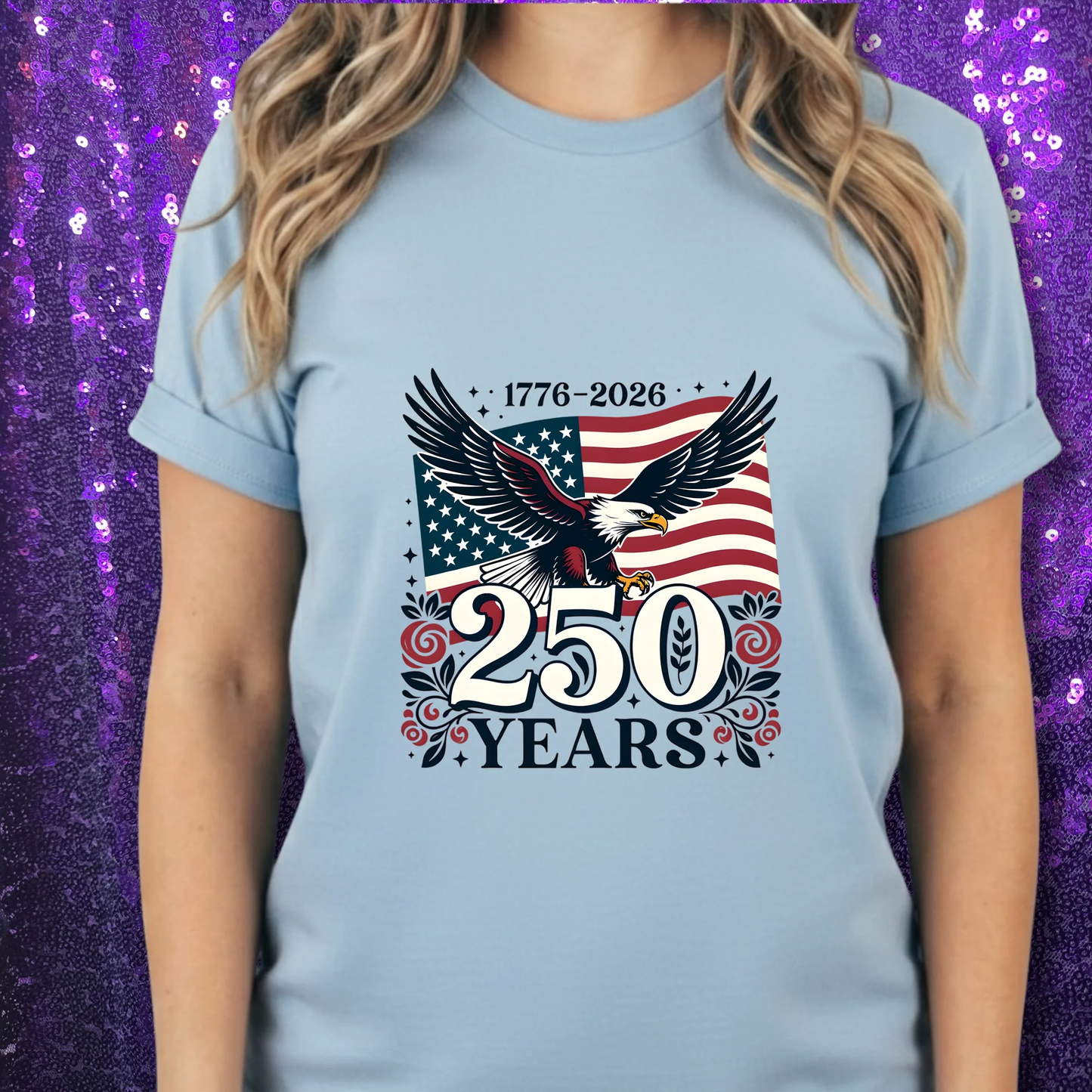 250 Years Eagle American Flag T-Shirt — 1776-2026 Patriotic Anniversary Tee by Marie Gems