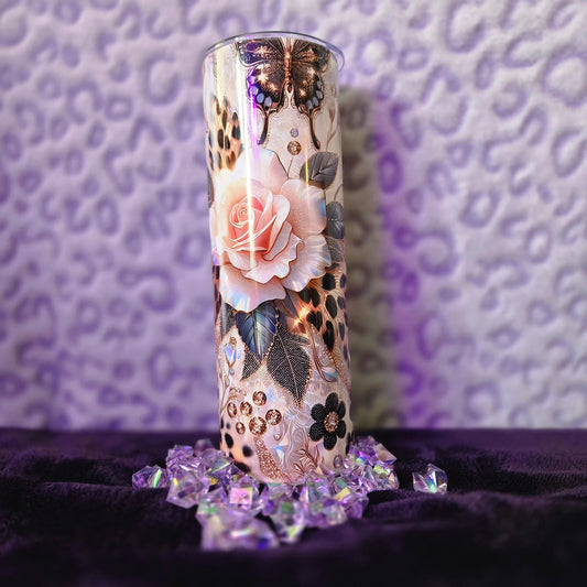 Imperfect Cheetah Rose 30oz Tumbler Discounted Insulated Travel Cup For Hot And Cold Drinks by Marie Gems