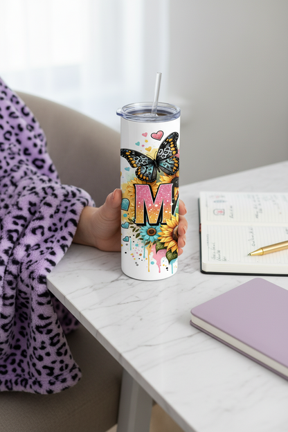 Sunflower Mama Handmade 20 oz Stainless Steel Tumbler showing sunflower mama tumbler 20oz stainless steel gift for her artwork with funny mom tumbler, gifts for mom, made to order