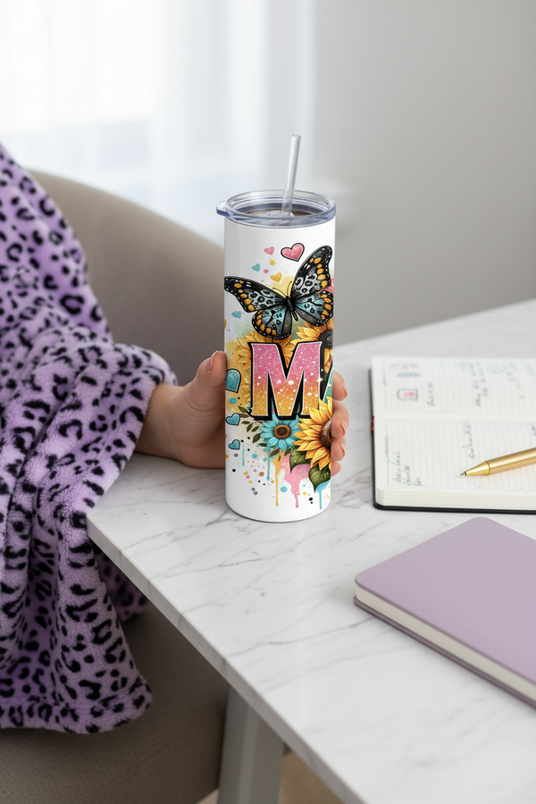 Sunflower Mama Handmade 20 oz Stainless Steel Tumbler showing sunflower mama tumbler 20oz stainless steel gift for her artwork with funny mom tumbler, gifts for mom, made to order