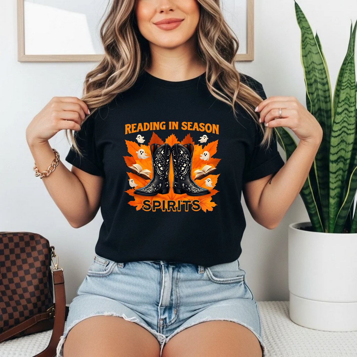 Western Book Lover T-Shirt, Halloween Reading Shirt, Cowboy Boots Fall Vibes, Spooky Season T-Shirt, Cozy Bookworm Tee