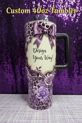 Custom Made-to-Order 40 oz Stainless Steel Tumbler showing custom 40oz tumbler with handle artwork with personalized stainless steel tumbler, insulated stainless steel tumbler