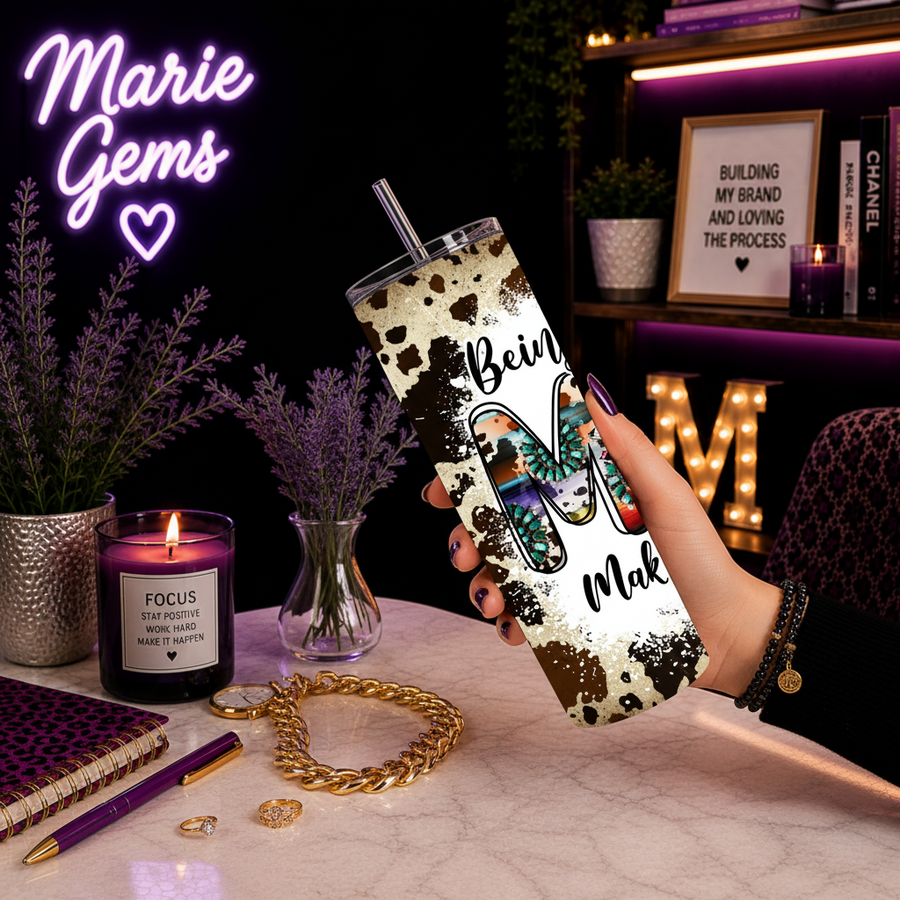 Western Mom Handmade 20 oz Stainless Steel Tumbler showing western mom 20oz tumbler artwork with funny mom tumbler, gifts for mom, made to order, product image 2