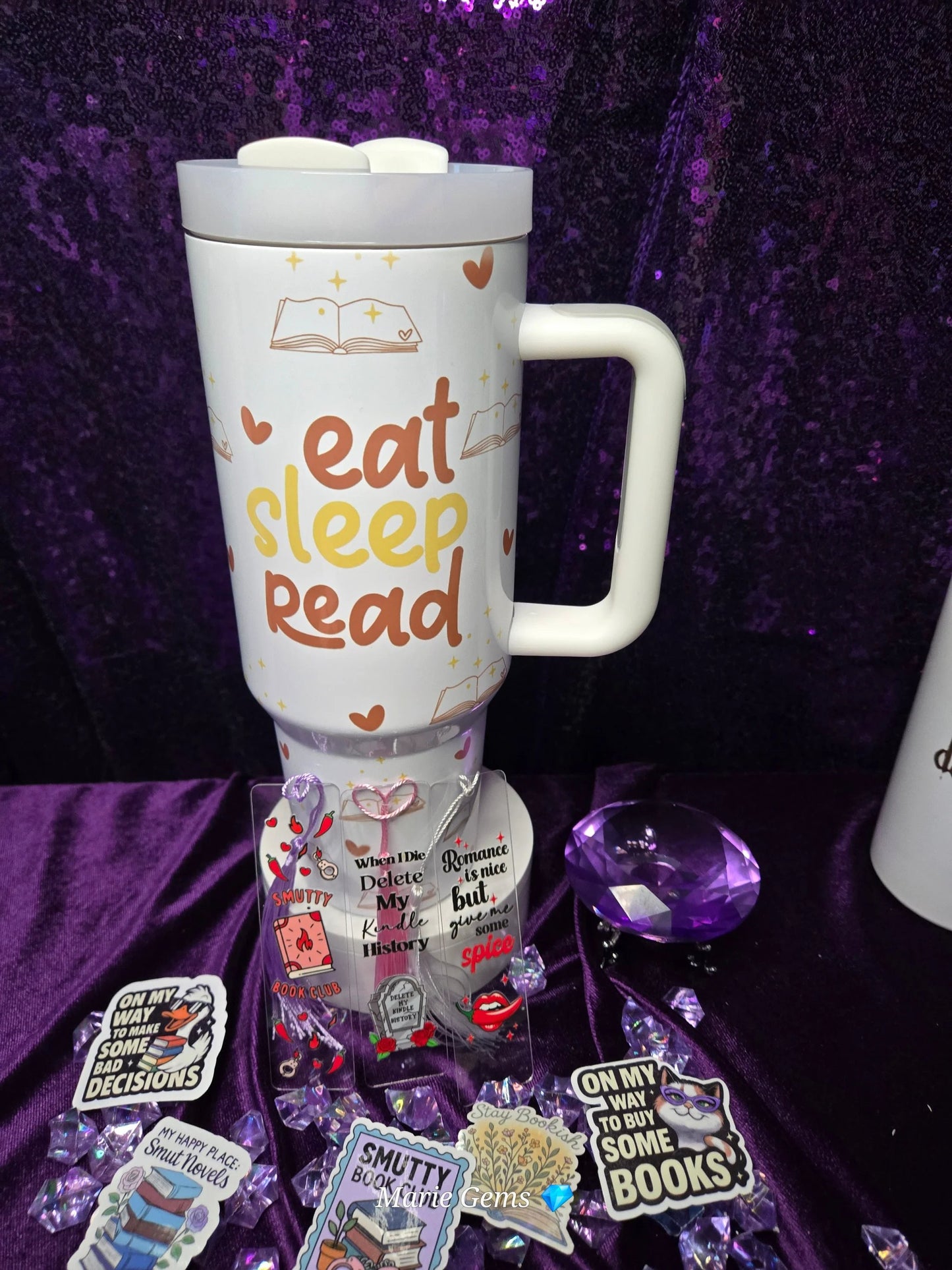 The "Eat Sleep Read" Reader Bundle | Tumbler + Acrylic Bookmarks + Sticker Pack by Marie Gems