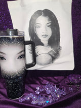 Custom Made-to-Order 40 oz Stainless Steel Tumbler showing custom 40oz tumbler with handle artwork with personalized stainless steel tumbler, insulated stainless steel tumbler