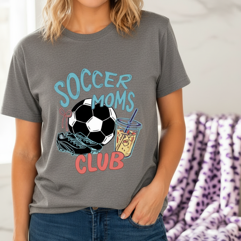 Soccer Moms Club Gift-Ready Unisex Graphic T-Shirt showing soccer moms club graphic t-shirt artwork with funny shirts for mom, soccer mom shirt, busy mom outfit, product image 3