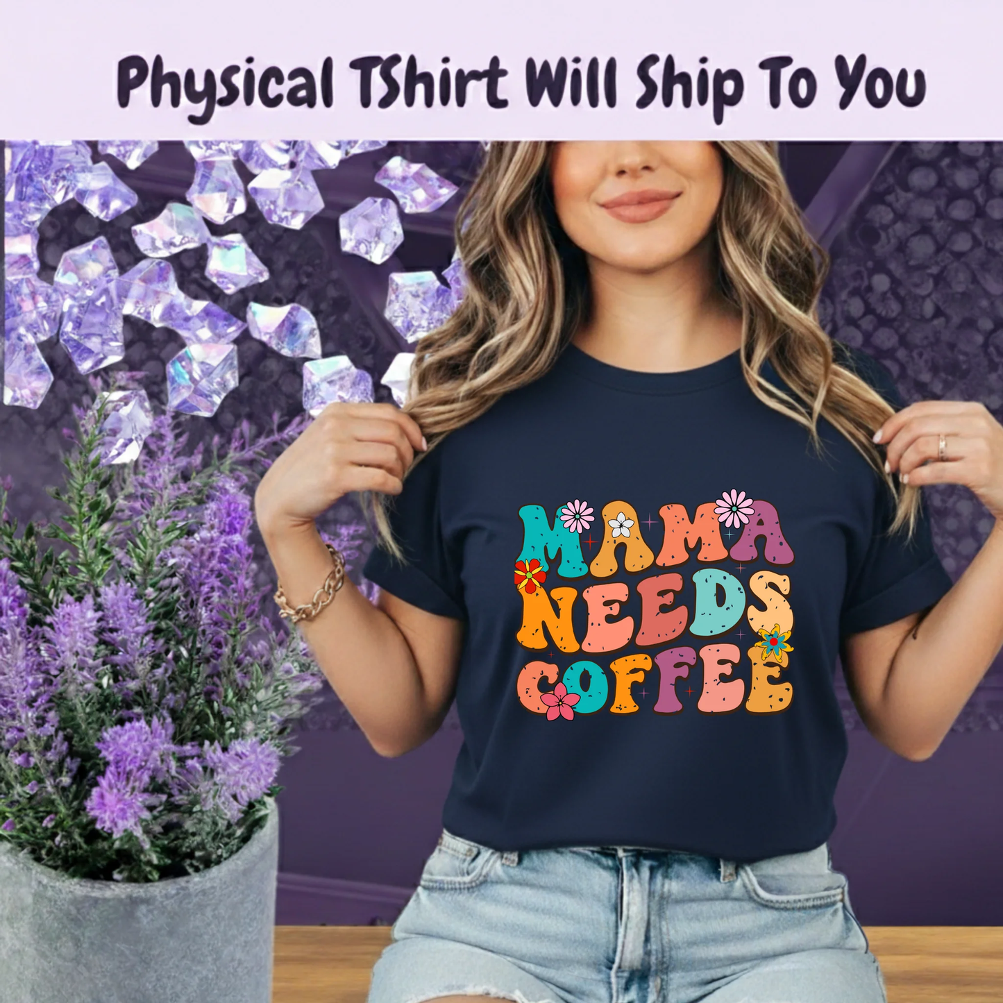 Mama Needs Coffee T Shirt Retro Groovy Graphic Tee For Moms Who Power Through Mornings by Marie Gems