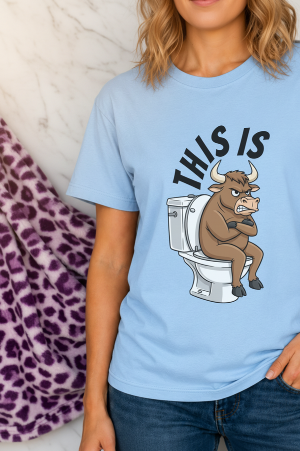 Funny Bull Handmade Gift-Ready Unisex Graphic T-Shirt showing funny bull shirt artwork with unique graphic apparel, cute graphic shirts, made to order