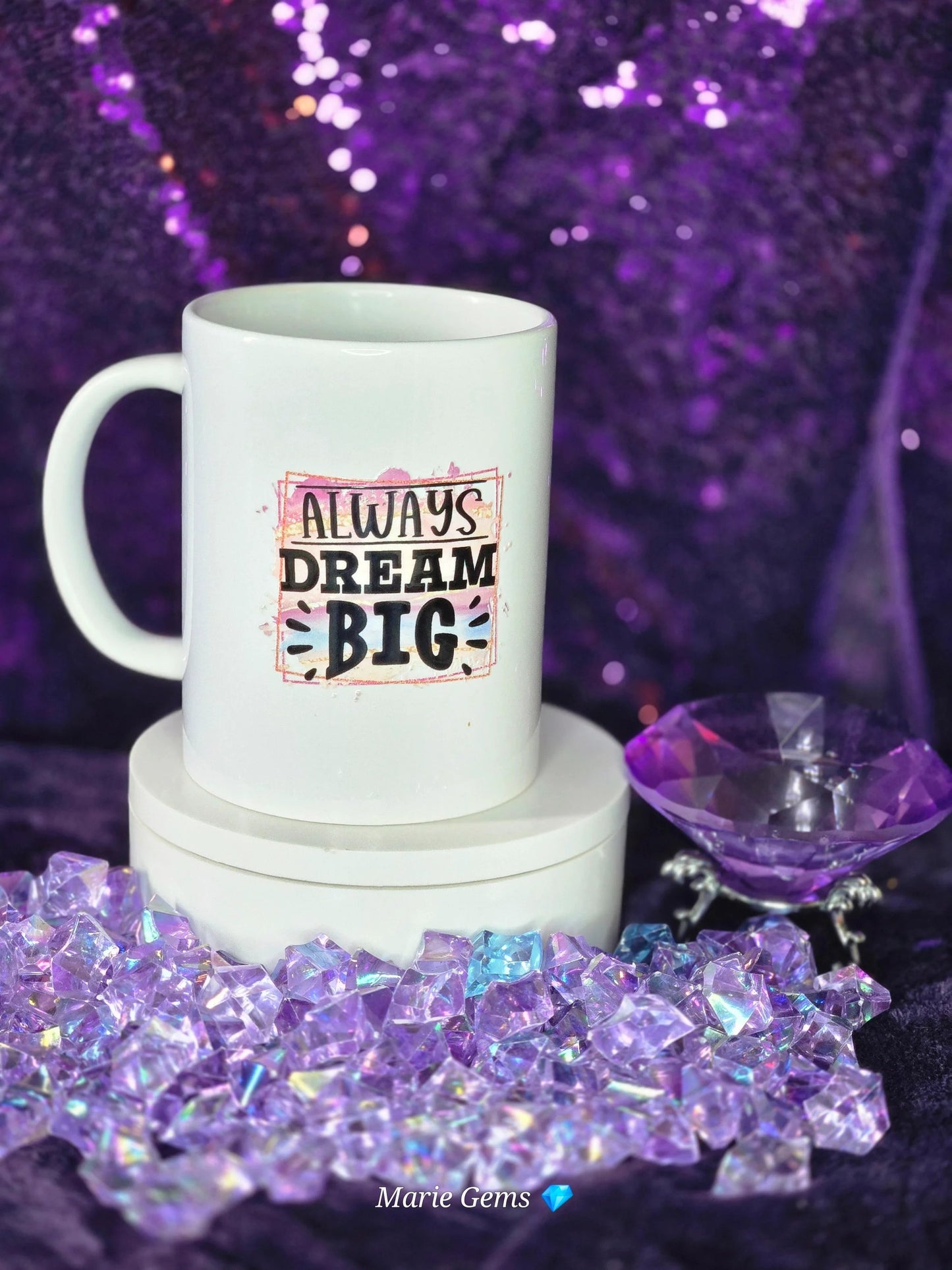 15oz Motivational Coffee Mug Dream Big Inspirational Cup White Ceramic For Morning Momentum And Focus by Marie Gems