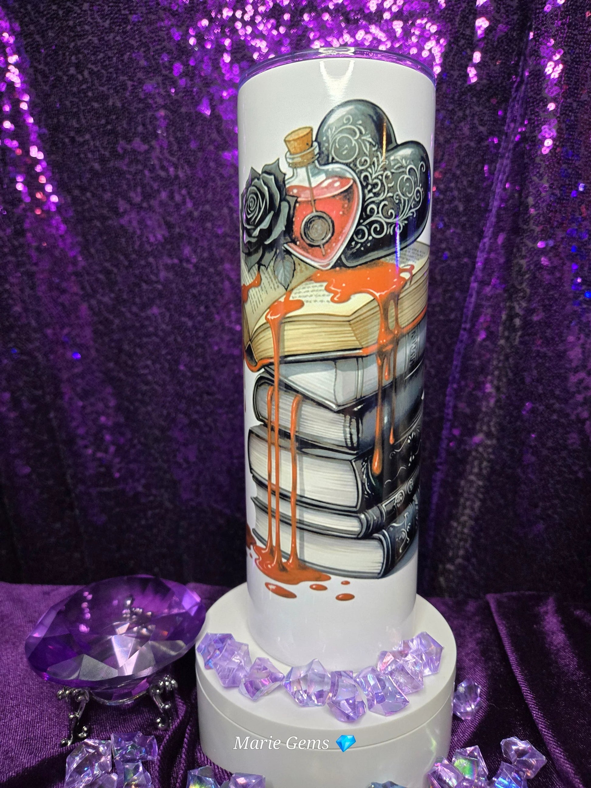 I'll Take My Romance With A Side Of Darkness 20oz Skinny Tumbler For Gothic Book Lovers And Dark Romance Fans by Marie Gems