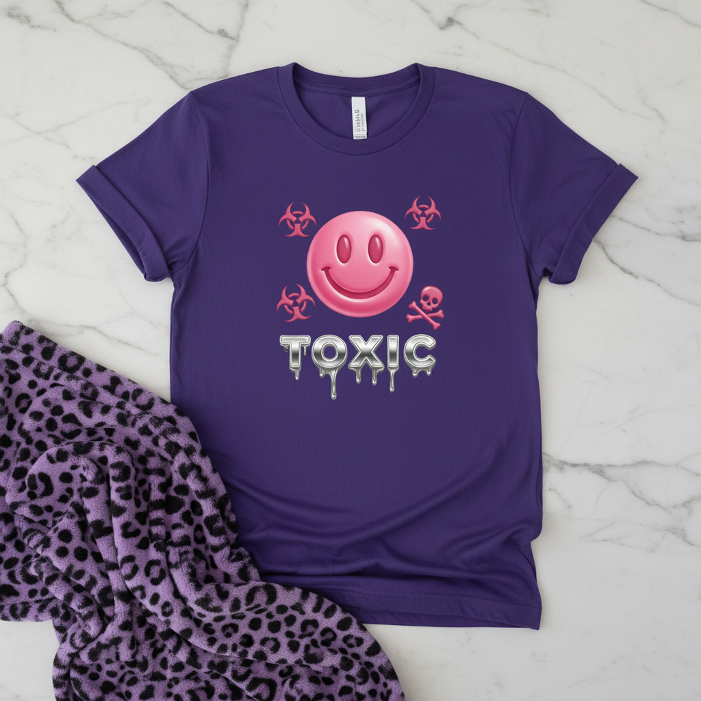 Toxic Smiley Face T-Shirt shown in a styled product mockup