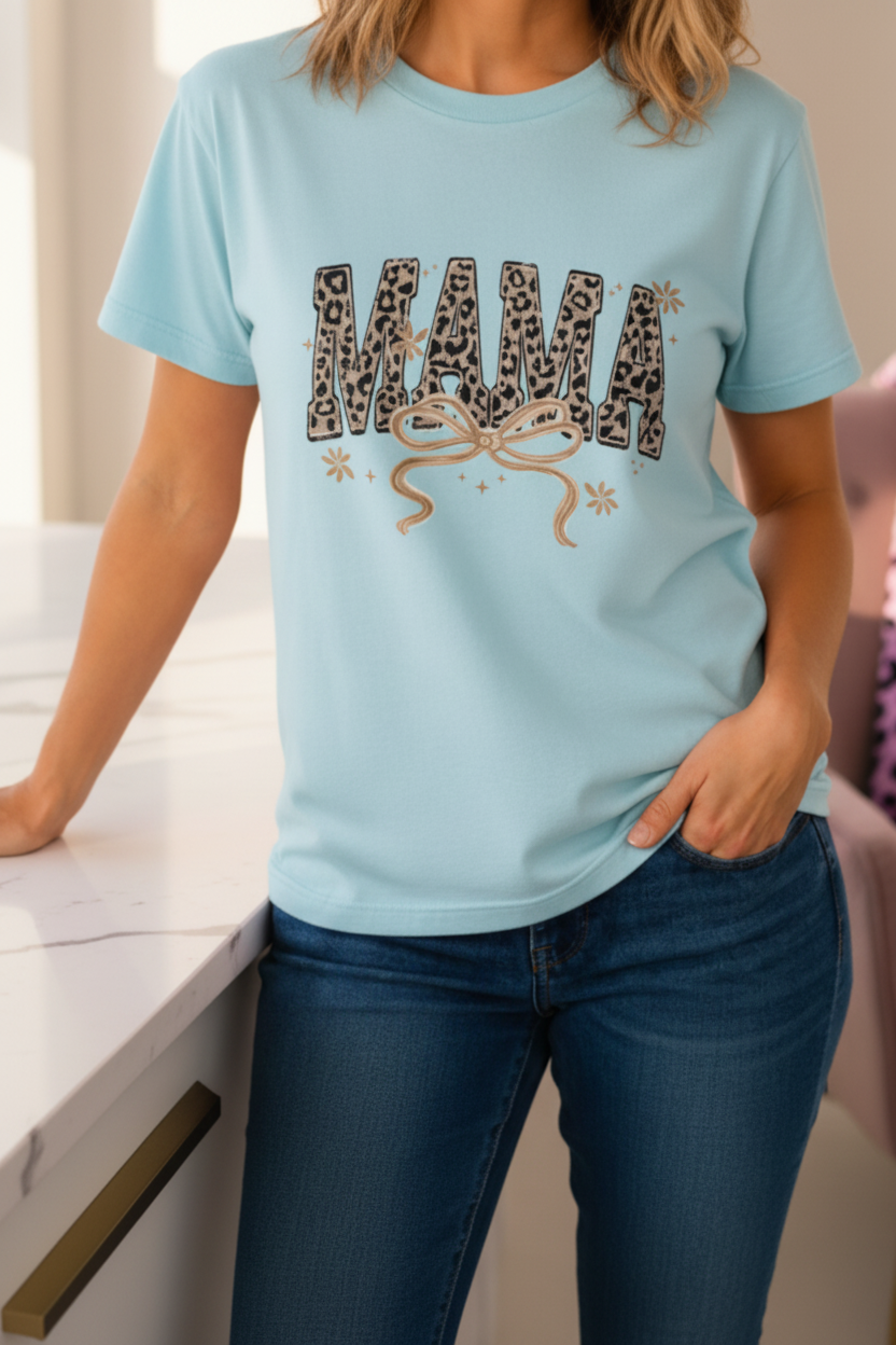 Leopard Mama Varsity Tee Gold shown in a alternate product view