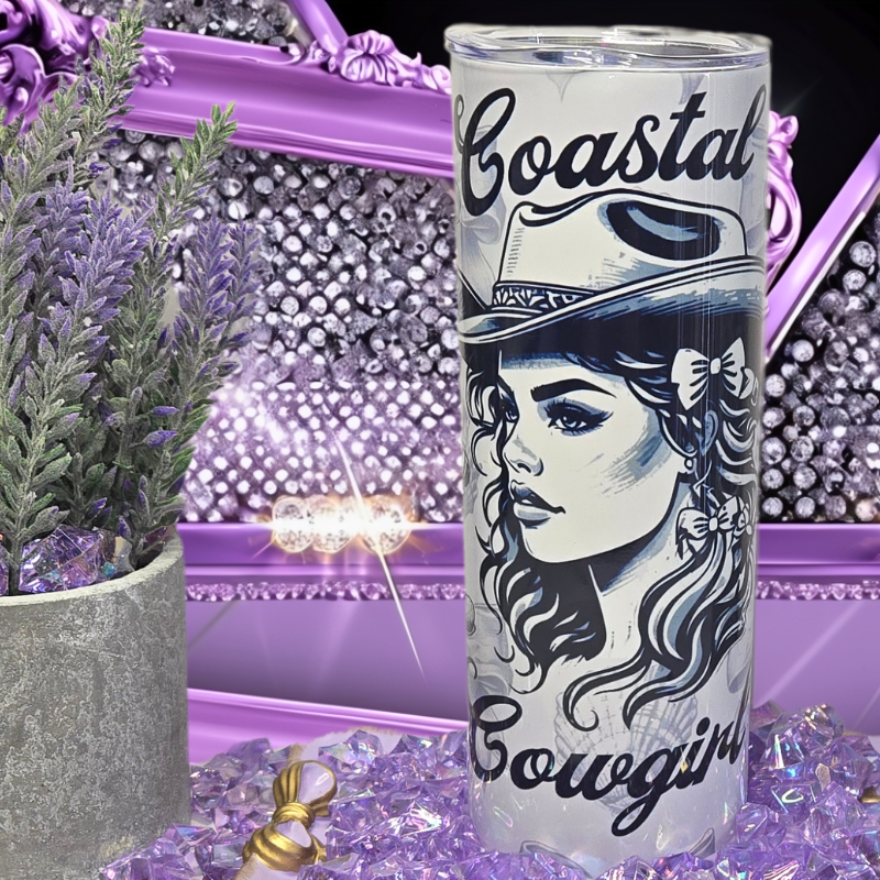Coastal Cowgirl Tumbler 20 oz - Beachy Western Style Cup with Seashells and Bows