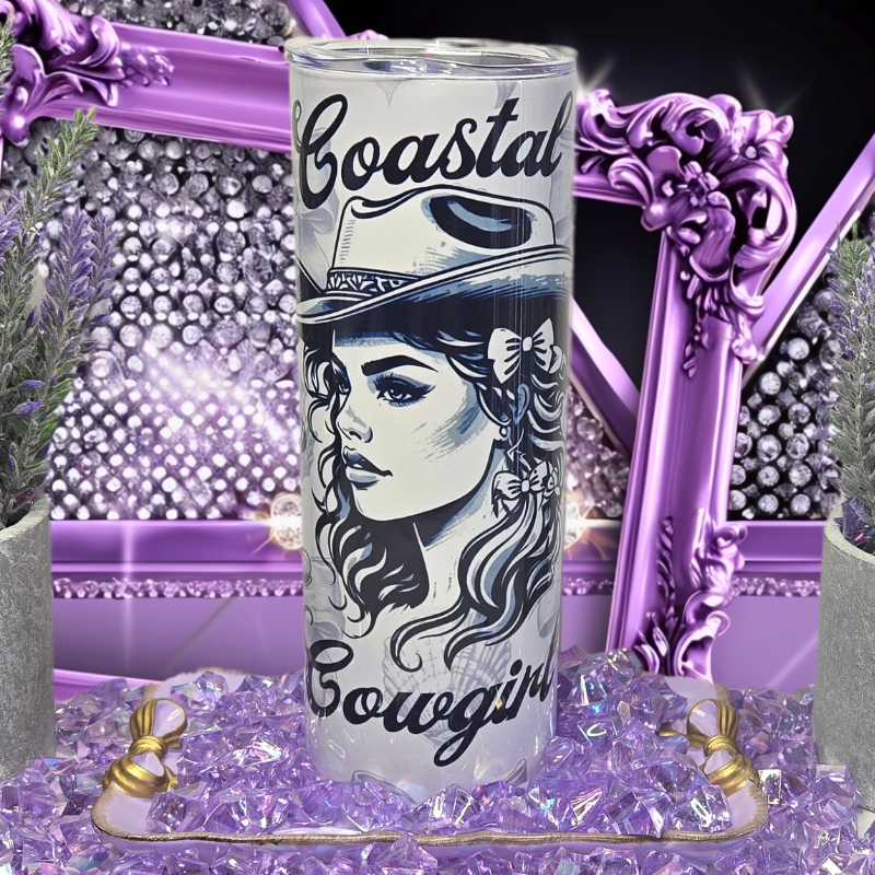Coastal Cowgirl Tumbler 20 oz - Beachy Western Style Cup with Seashells and Bows