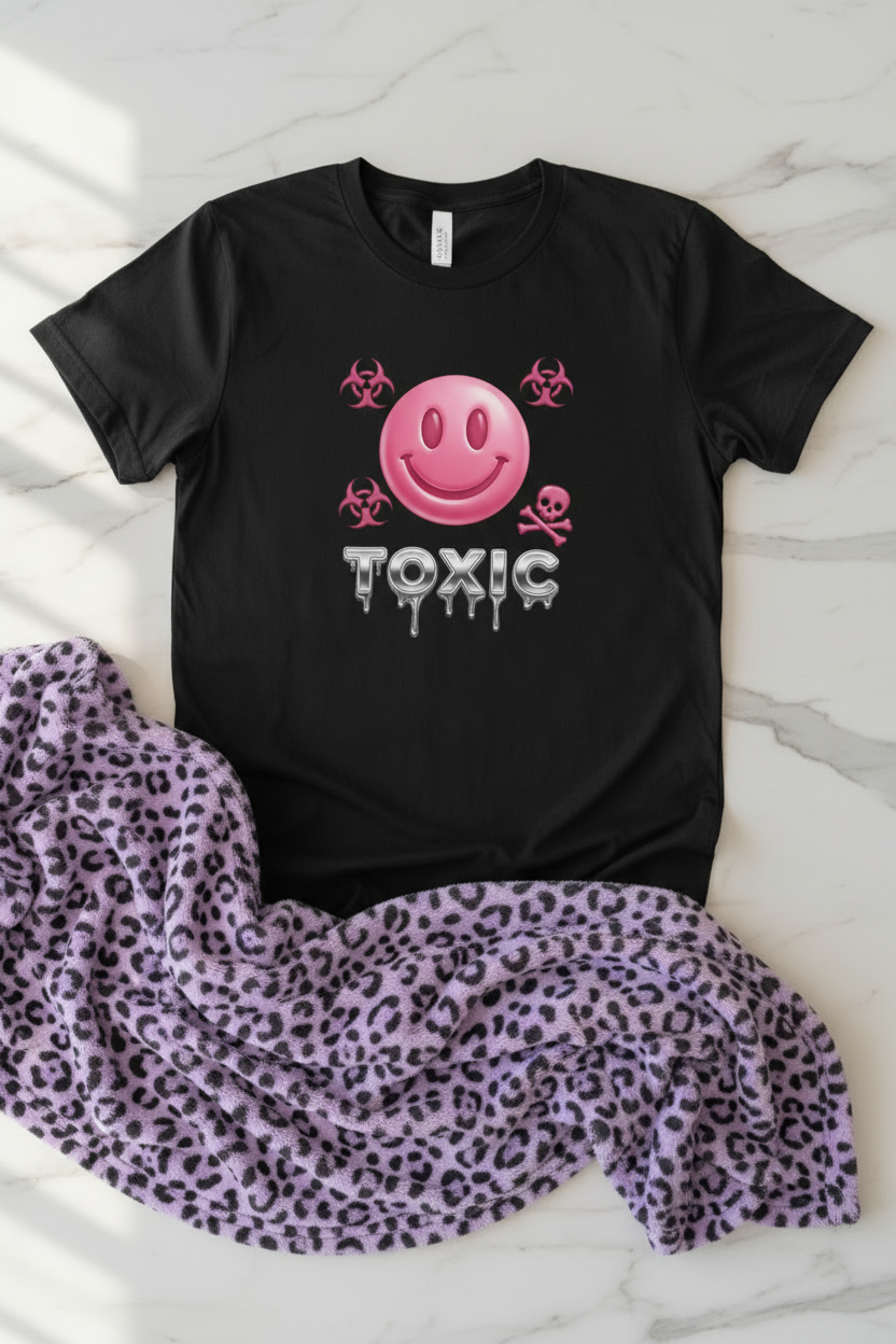 Toxic Smiley Face T-Shirt shown in a front graphic design view