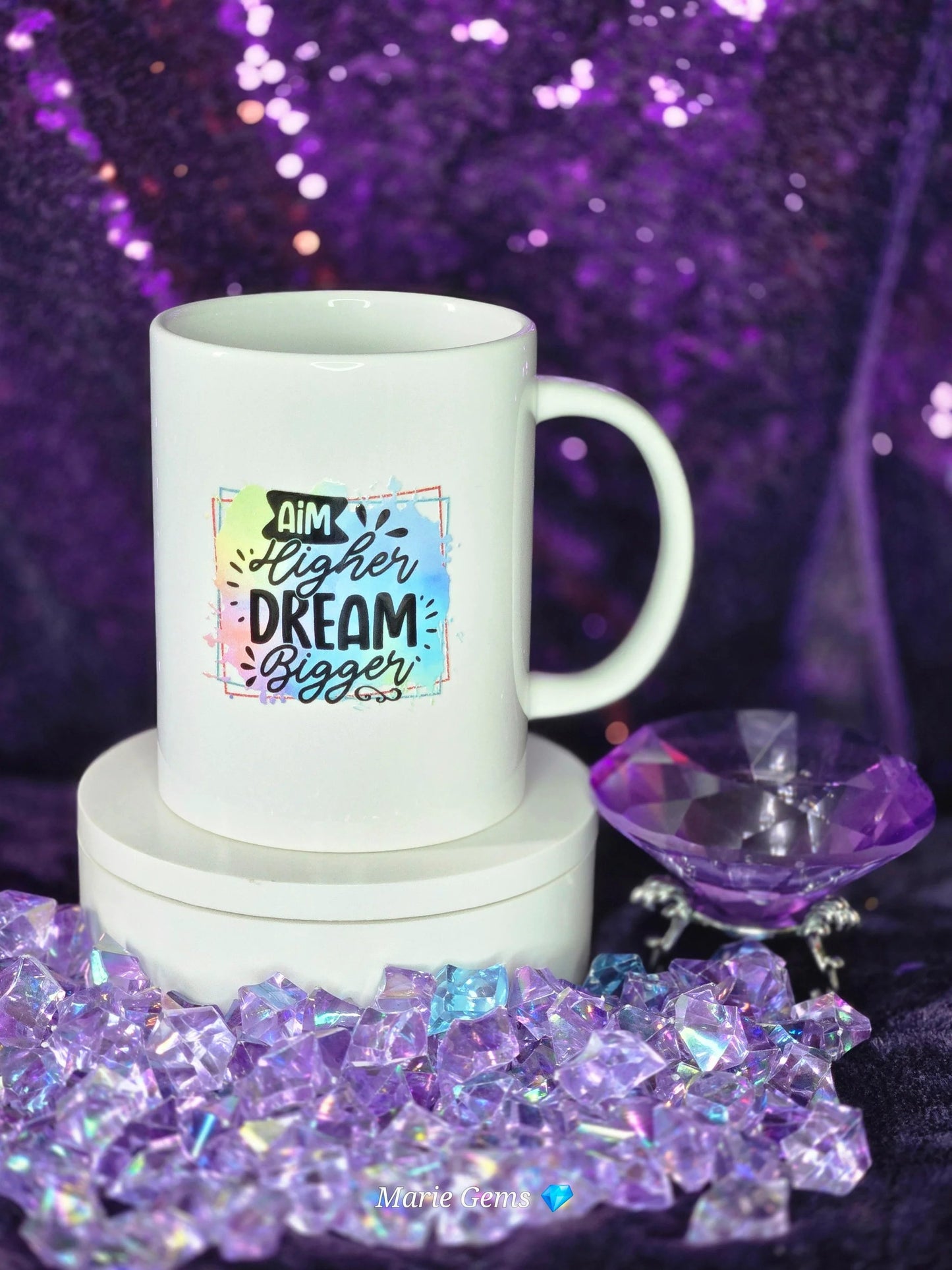 15oz Motivational Coffee Mug Dream Big Inspirational Cup White Ceramic For Morning Momentum And Focus by Marie Gems
