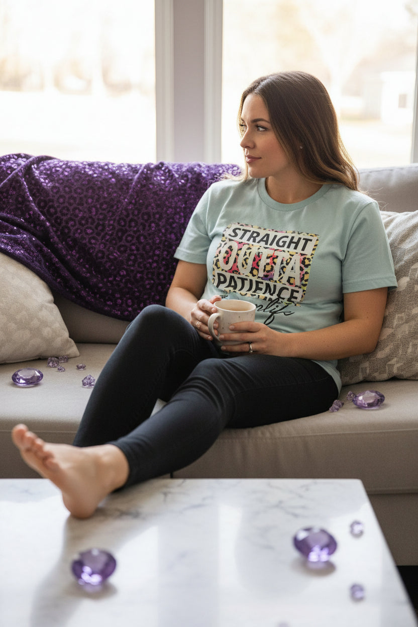 Straight Outta Patience Shirt – Funny Mom Life Graphic Tee – product image