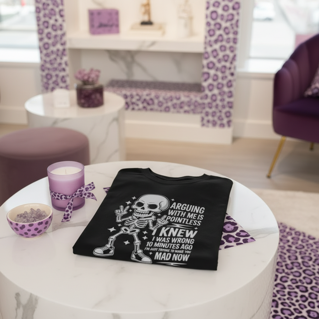 Arguing With Me Is Pointless Shirt shown in a styled product mockup