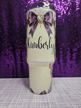 Custom Made-to-Order 40 oz Stainless Steel Tumbler showing custom 40oz tumbler with handle artwork with personalized stainless steel tumbler, insulated stainless steel tumbler
