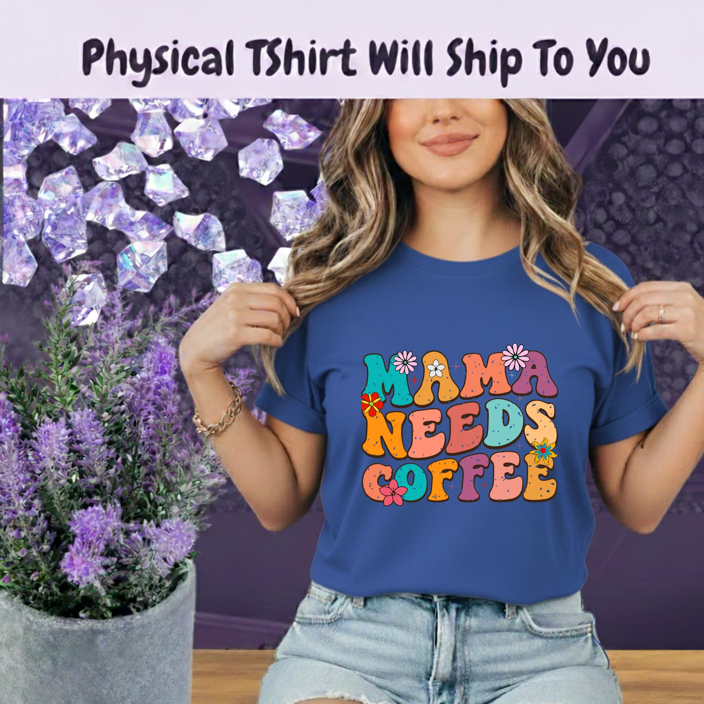 Mama Needs Coffee T Shirt Retro Groovy Graphic Tee For Moms Who Power Through Mornings by Marie Gems