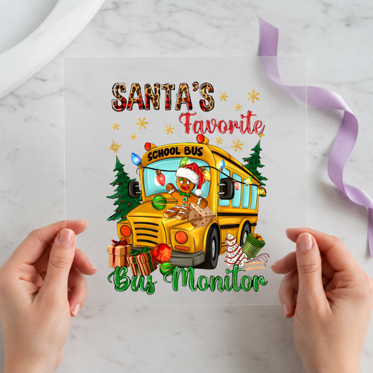Santa's Favorite Bus Current individual product photo included in the Christmas Curated Mix 8 five-pack DTF transfer bundle