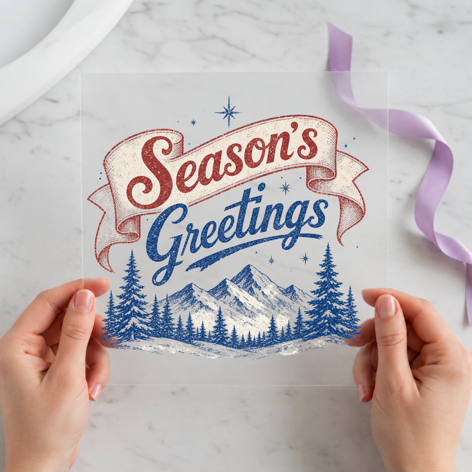 Season's Greetings Mountains Christmas DTF transfer design