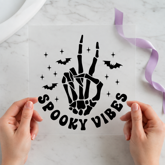 Skeleton Hand Spooky Vibes individual product photo included in the Halloween Volume 9 five-pack DTF transfer bundle